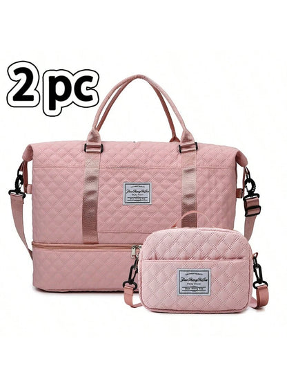 Large Travel Duffle Bag, Weekender Bags For Women With Shoe Compartment,Carry On Overnight Bag With Toiletry Bag, Gym Duffel Bag With Wet Pocket, Hospital Bags For Labor And Delivery (Black/Pink)