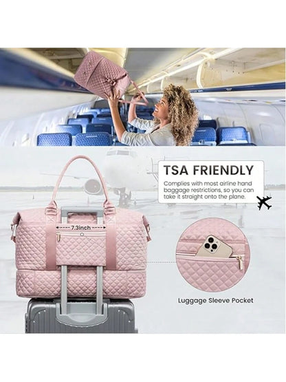 Large Travel Duffle Bag, Weekender Bags For Women With Shoe Compartment,Carry On Overnight Bag With Toiletry Bag, Gym Duffel Bag With Wet Pocket, Hospital Bags For Labor And Delivery (Black/Pink)