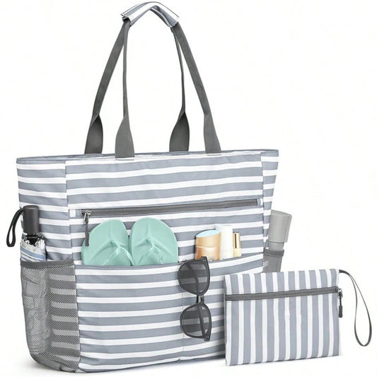 Large Waterproof Foldable Beach Tote Bag, Spacious Portable Handbag