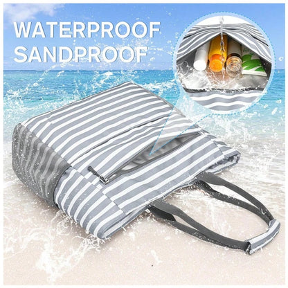 Large Waterproof Foldable Beach Tote Bag, Spacious Portable Handbag