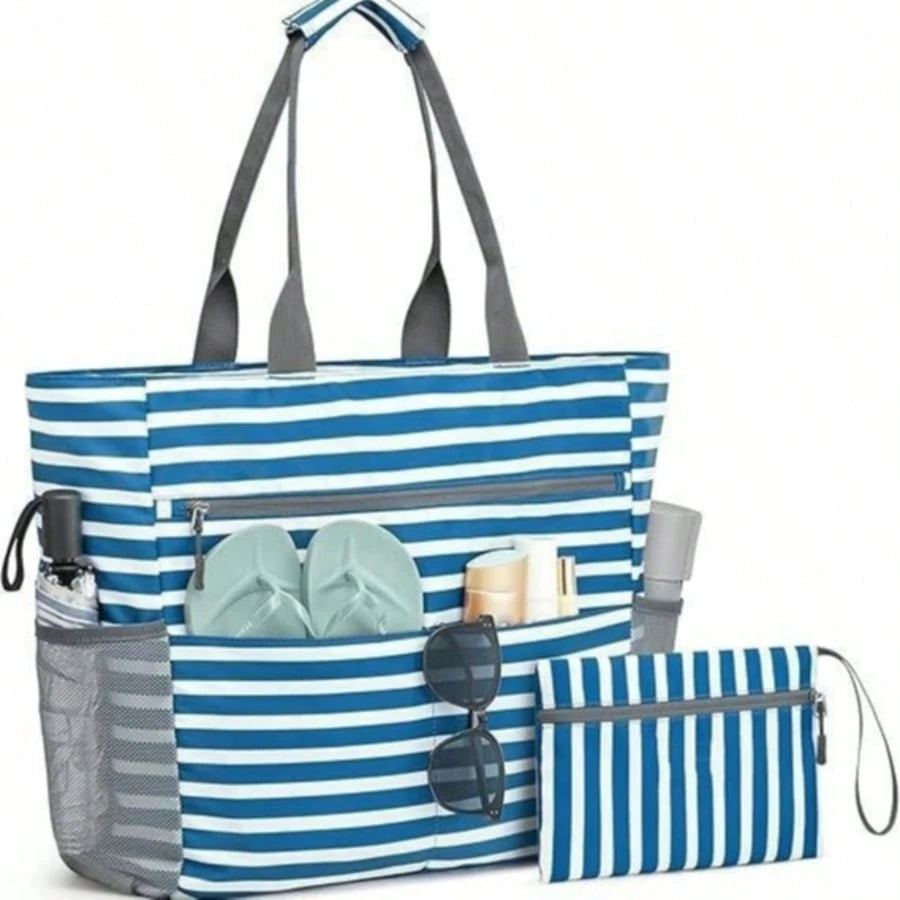 Large Waterproof Foldable Beach Tote Bag, Spacious Portable Handbag