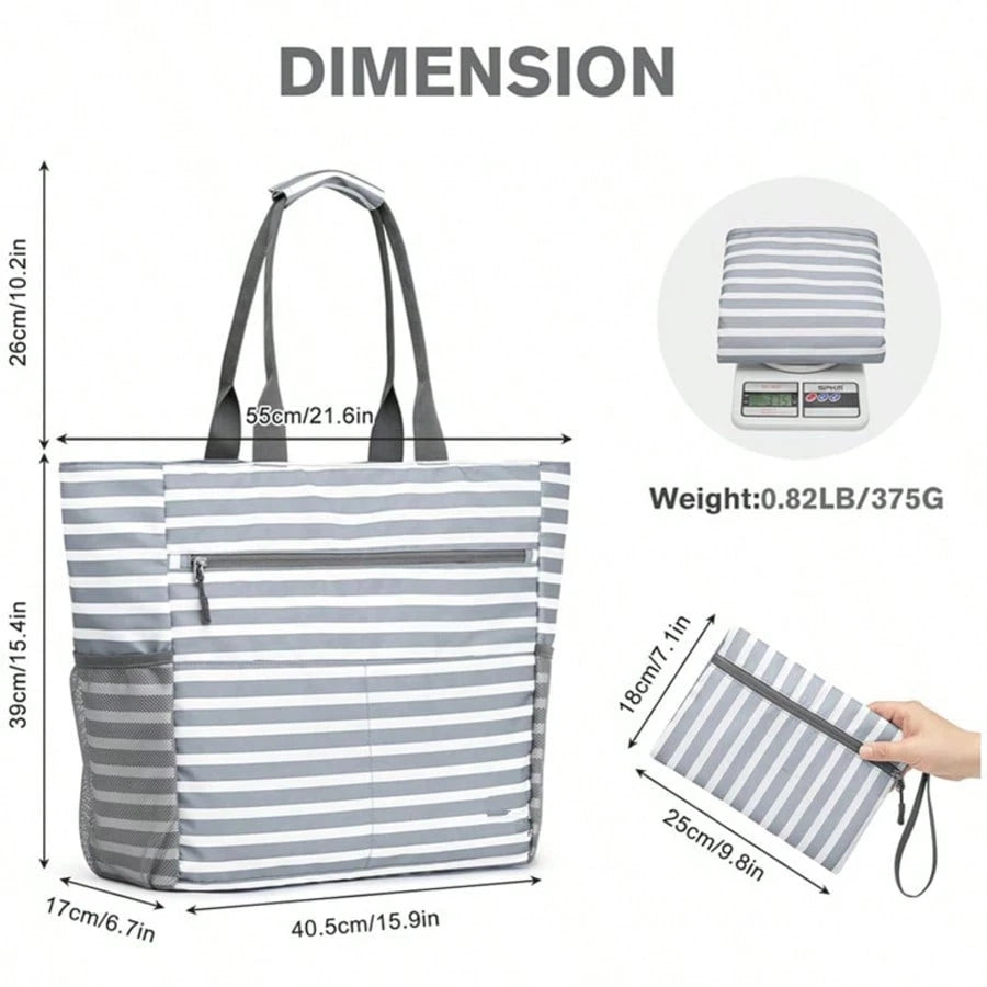 Large Waterproof Foldable Beach Tote Bag, Spacious Portable Handbag