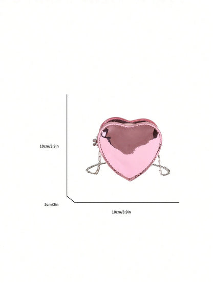 Laser Heart Girls Fashionable Shoulder Bag Chain Strap Crossbody Purse PU Leather Casual Small Bag