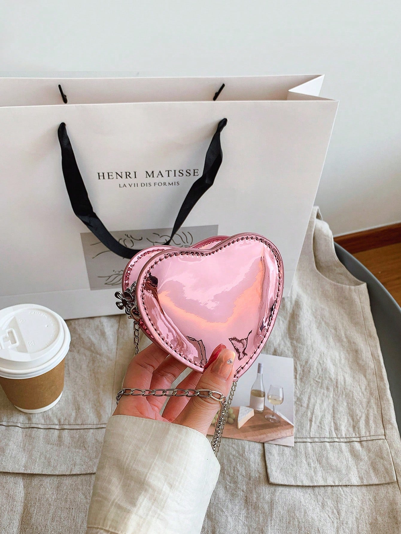 Laser Heart Girls Fashionable Shoulder Bag Chain Strap Crossbody Purse PU Leather Casual Small Bag