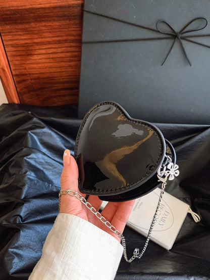 Laser Heart Girls Fashionable Shoulder Bag Chain Strap Crossbody Purse PU Leather Casual Small Bag