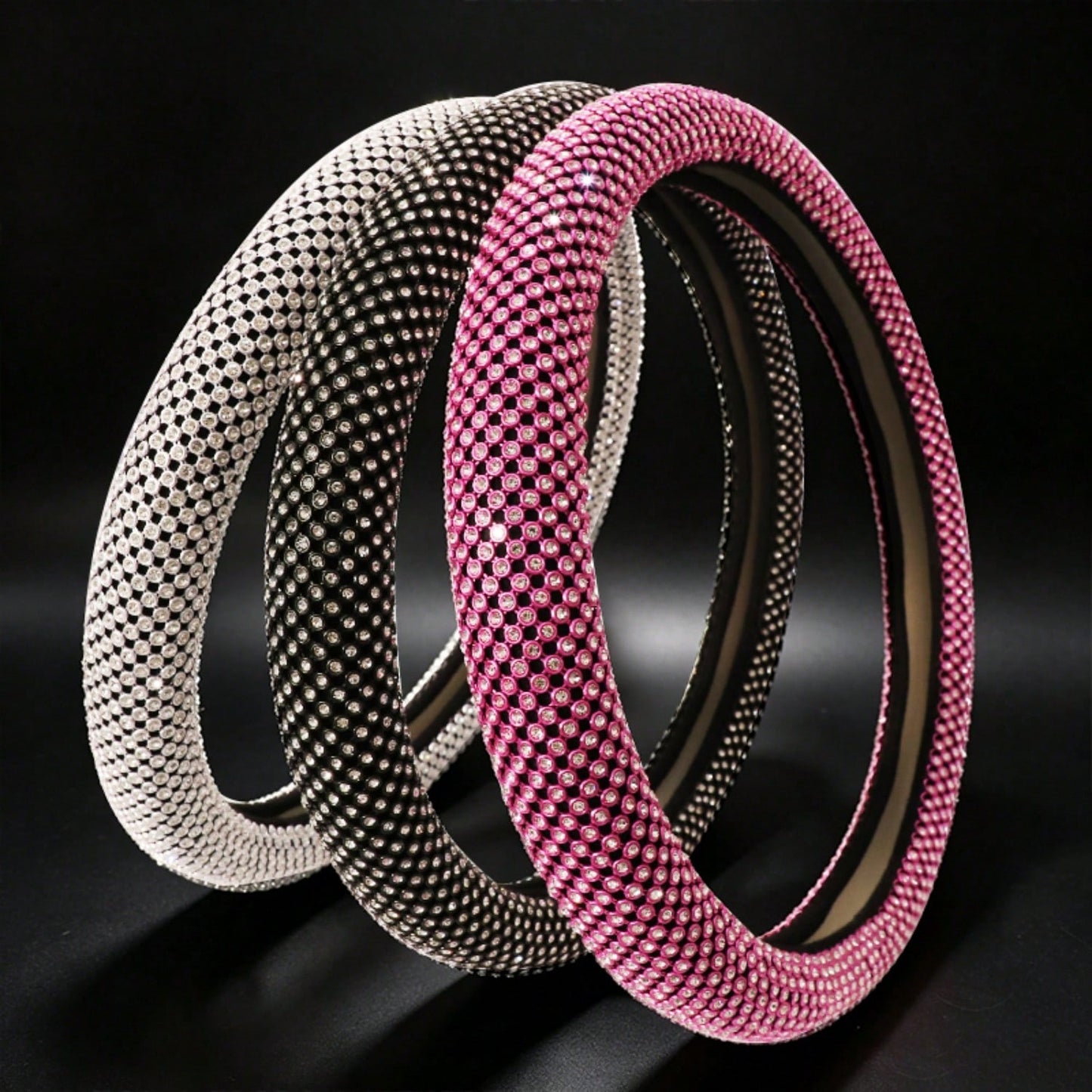 Latest Mesh Shiny Rhinestone Embellished Car Steering Wheel Cover, Anti-Slip Rubber Inner Ring, Snug Fit To Steering Wheel. Women's Car Interior Accessory
