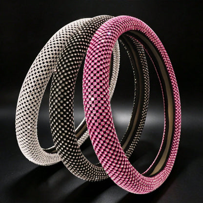 Latest Mesh Shiny Rhinestone Embellished Car Steering Wheel Cover, Anti-Slip Rubber Inner Ring, Snug Fit To Steering Wheel. Women's Car Interior Accessory