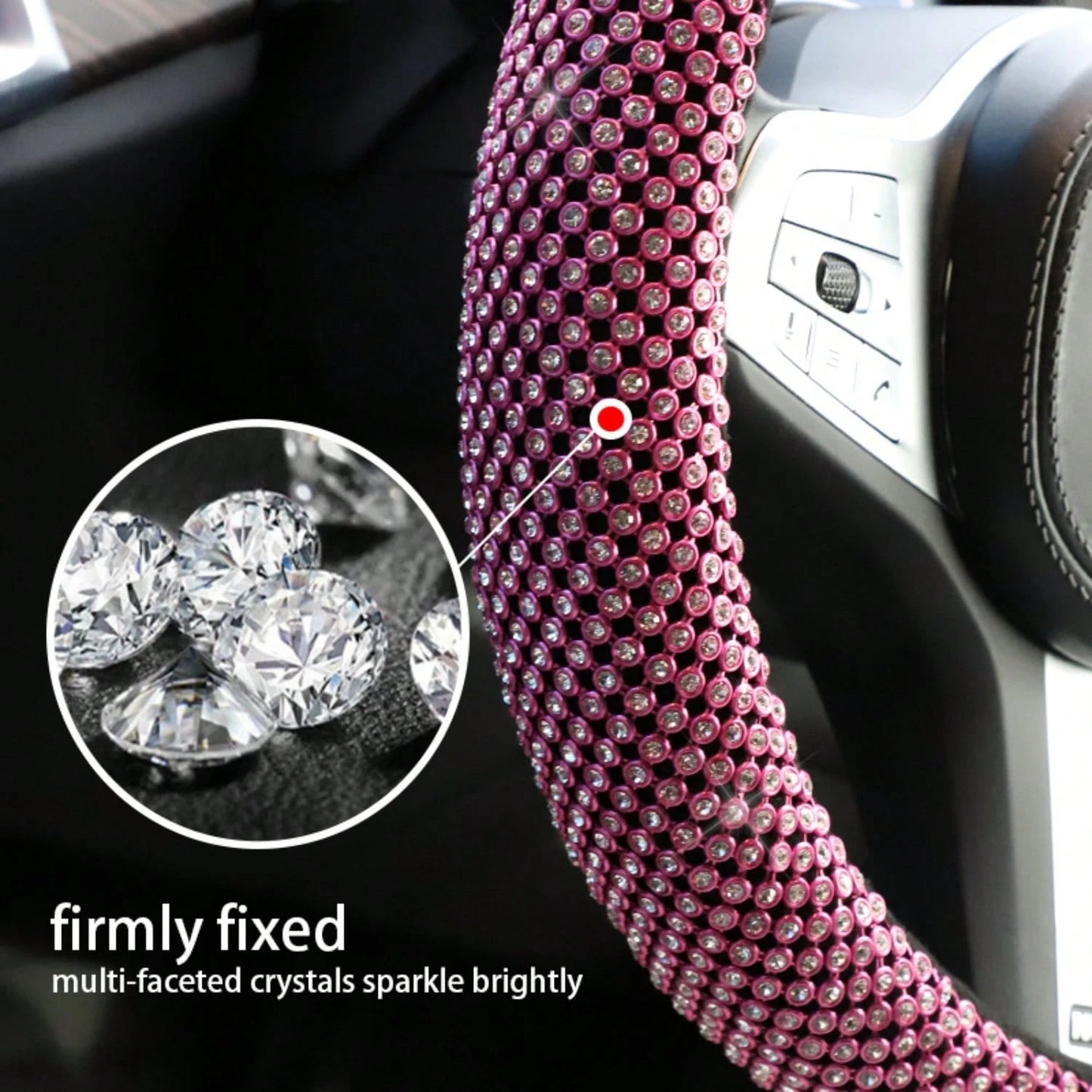 Latest Mesh Shiny Rhinestone Embellished Car Steering Wheel Cover, Anti-Slip Rubber Inner Ring, Snug Fit To Steering Wheel. Women's Car Interior Accessory