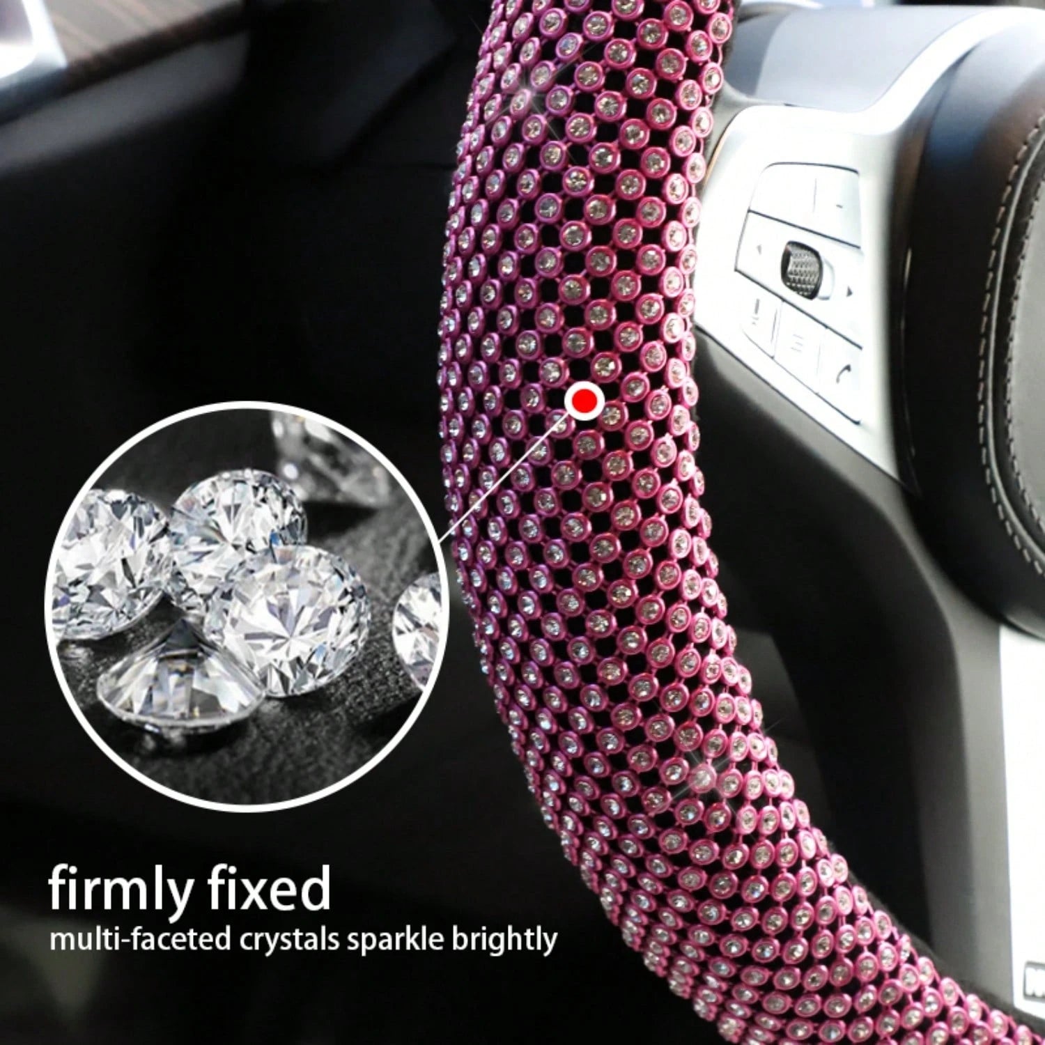 Latest Mesh Shiny Rhinestone Embellished Car Steering Wheel Cover, Anti-Slip Rubber Inner Ring, Snug Fit To Steering Wheel. Women's Car Interior Accessory