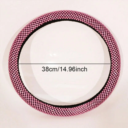 Latest Mesh Shiny Rhinestone Embellished Car Steering Wheel Cover, Anti-Slip Rubber Inner Ring, Snug Fit To Steering Wheel. Women's Car Interior Accessory