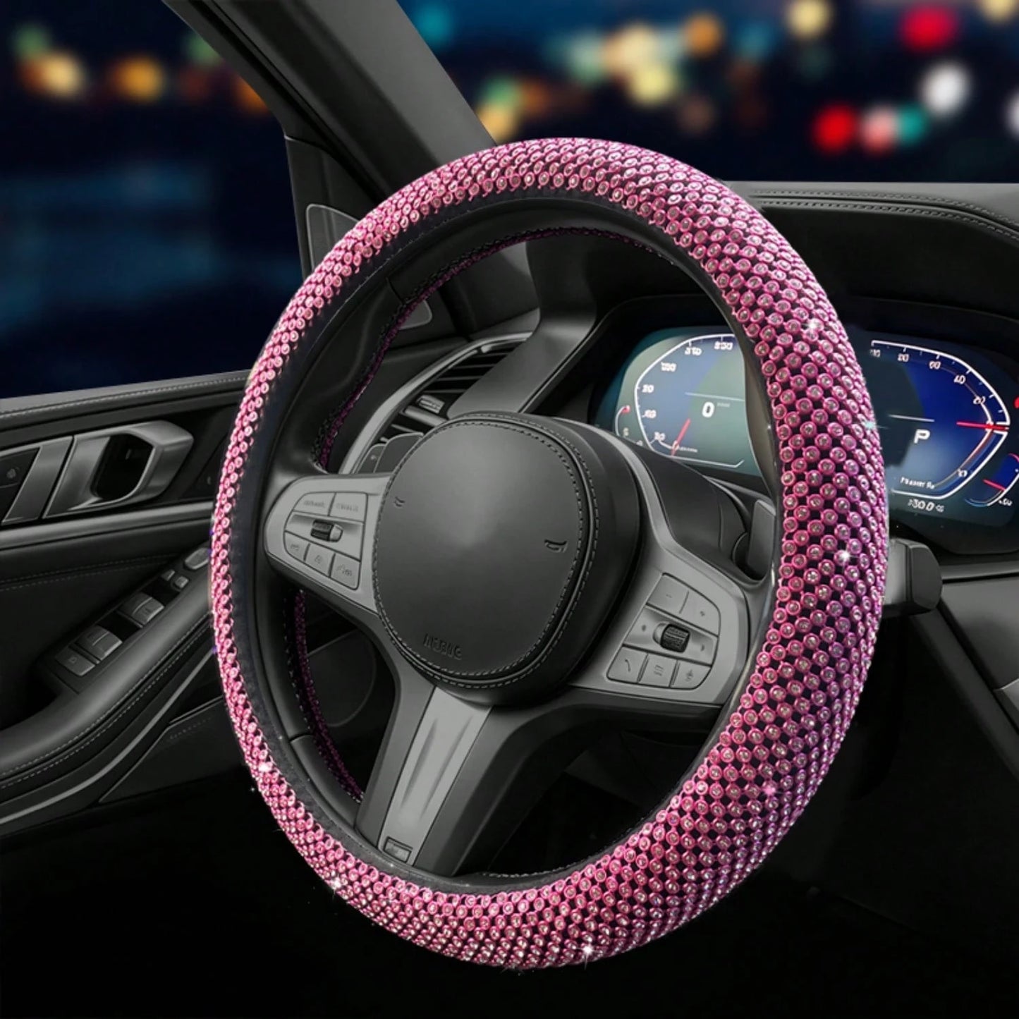 Latest Mesh Shiny Rhinestone Embellished Car Steering Wheel Cover, Anti-Slip Rubber Inner Ring, Snug Fit To Steering Wheel. Women's Car Interior Accessory