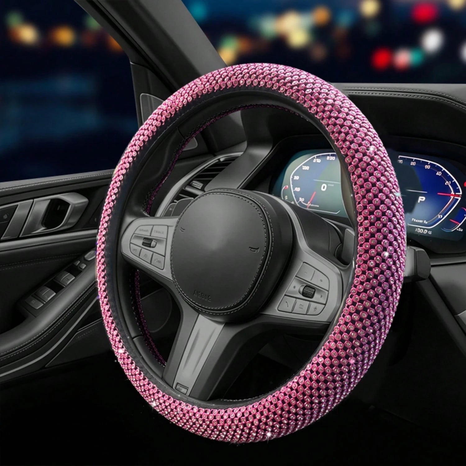 Latest Mesh Shiny Rhinestone Embellished Car Steering Wheel Cover, Anti-Slip Rubber Inner Ring, Snug Fit To Steering Wheel. Women's Car Interior Accessory