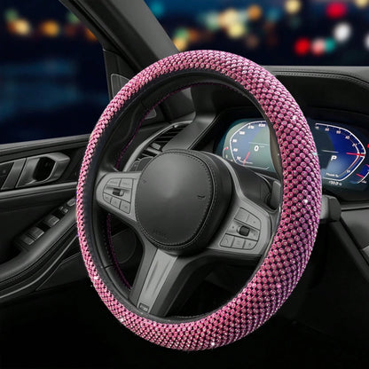 Latest Mesh Shiny Rhinestone Embellished Car Steering Wheel Cover, Anti-Slip Rubber Inner Ring, Snug Fit To Steering Wheel. Women's Car Interior Accessory