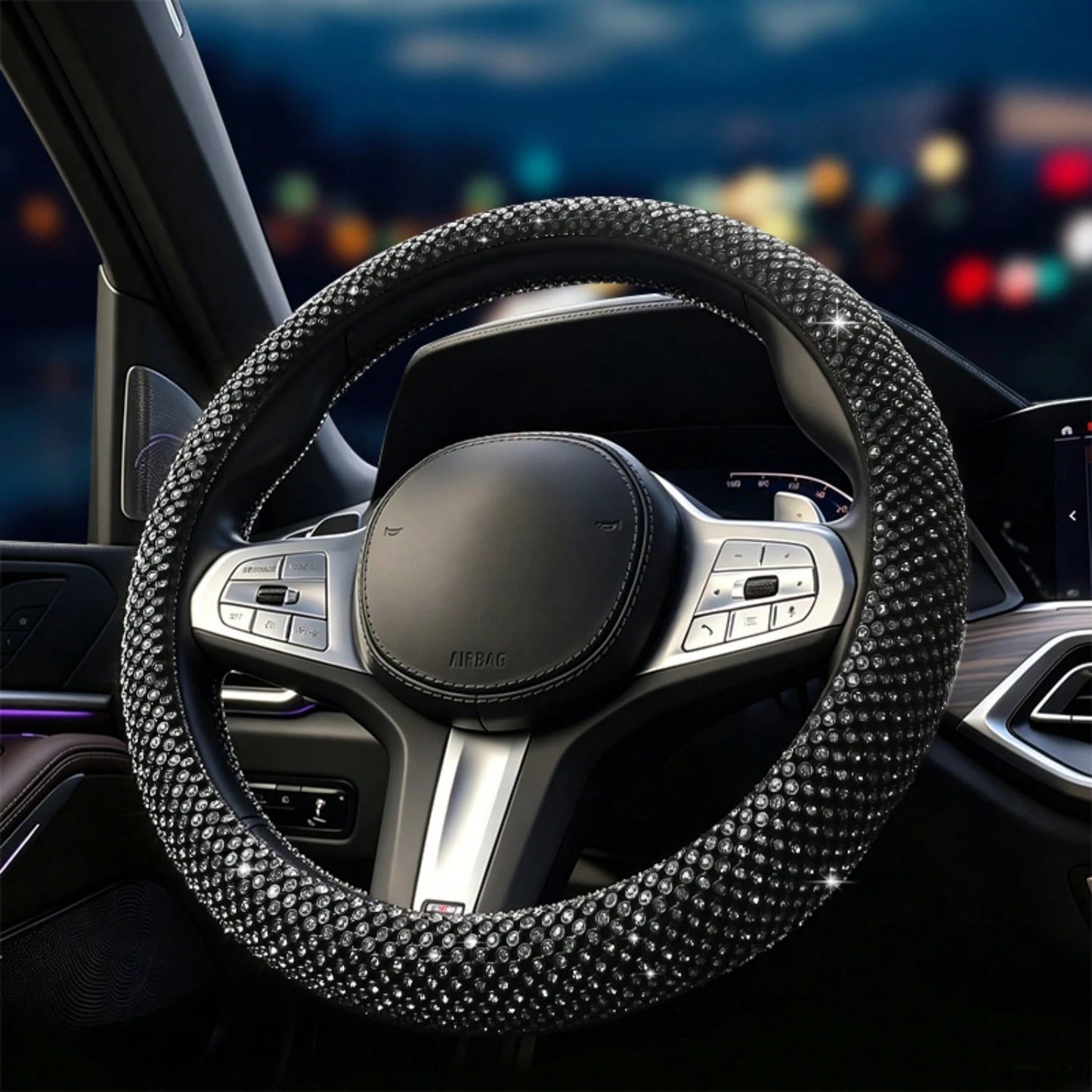 Latest Mesh Shiny Rhinestone Embellished Car Steering Wheel Cover, Anti-Slip Rubber Inner Ring, Snug Fit To Steering Wheel. Women's Car Interior Accessory