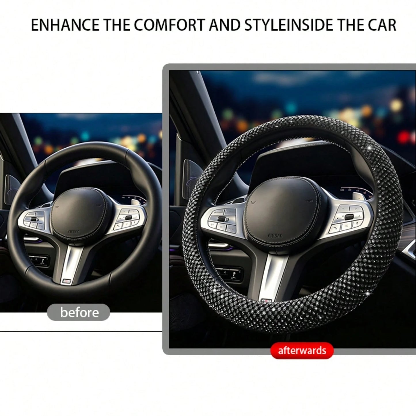 Latest Mesh Shiny Rhinestone Embellished Car Steering Wheel Cover, Anti-Slip Rubber Inner Ring, Snug Fit To Steering Wheel. Women's Car Interior Accessory