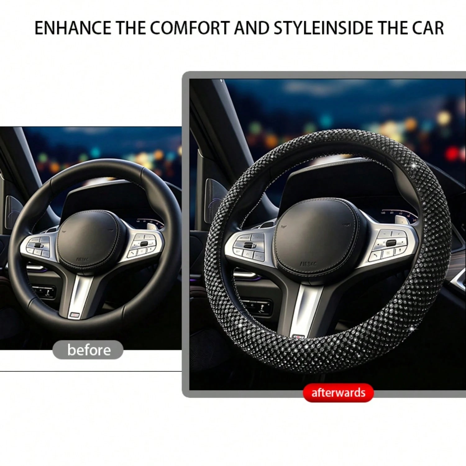 Latest Mesh Shiny Rhinestone Embellished Car Steering Wheel Cover, Anti-Slip Rubber Inner Ring, Snug Fit To Steering Wheel. Women's Car Interior Accessory