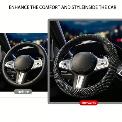 Latest Mesh Shiny Rhinestone Embellished Car Steering Wheel Cover, Anti-Slip Rubber Inner Ring, Snug Fit To Steering Wheel. Women's Car Interior Accessory