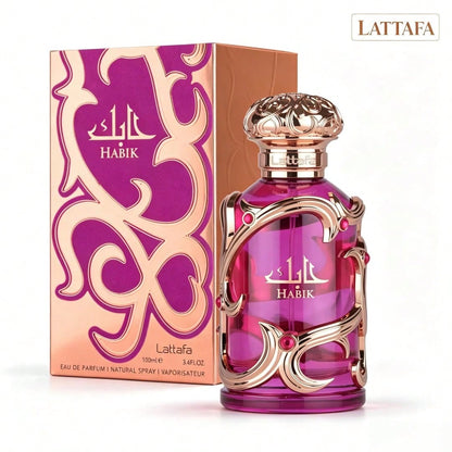Lattafa Habik EDP For Women (3.4 Oz/ 100 Ml) Features Notes Of Crisp Pear, Jasmine, Freesia, Amber, Oakmoss, And White Musk; It Offers A Longevity Of Approximately 6–8 Hours With A Natural, Non-Intru