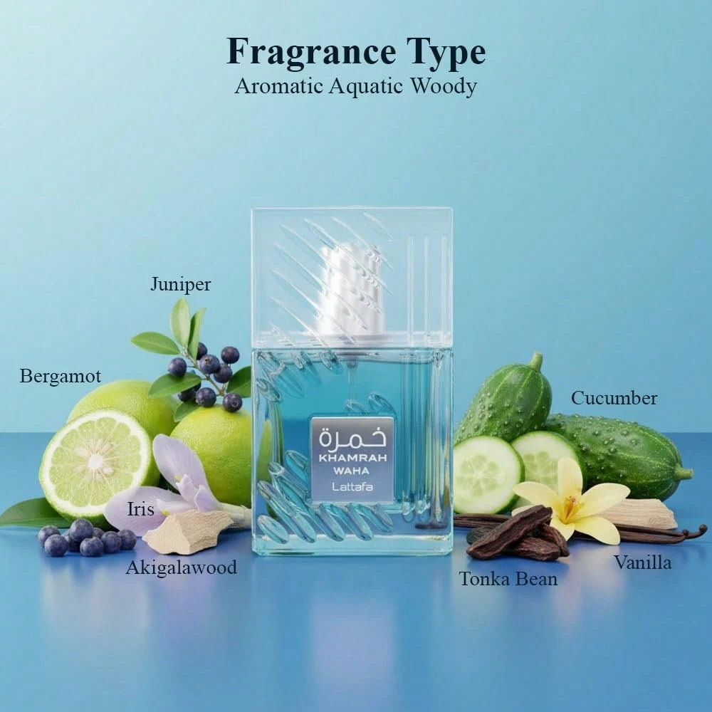 Lattafa Khamrah Waha Unisex Fragrance (100ml/3.4 Oz) – Featuring Notes Of Bergamot, Juniper, Yuzu, Ginger, Tonka Bean, And Vanilla. A Long-Lasting Unisex Scent Suitable For All Occasions; An Excellent