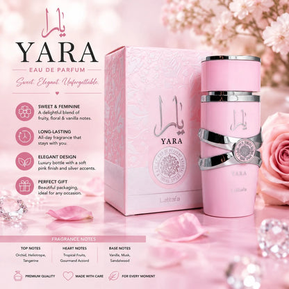 Lattafa Yara Eau De Parfum For Women 100ml- Long Lasting Sweet Floral Vanilla Fragrance- Luxury Pink Bottle Perfume Gift Box