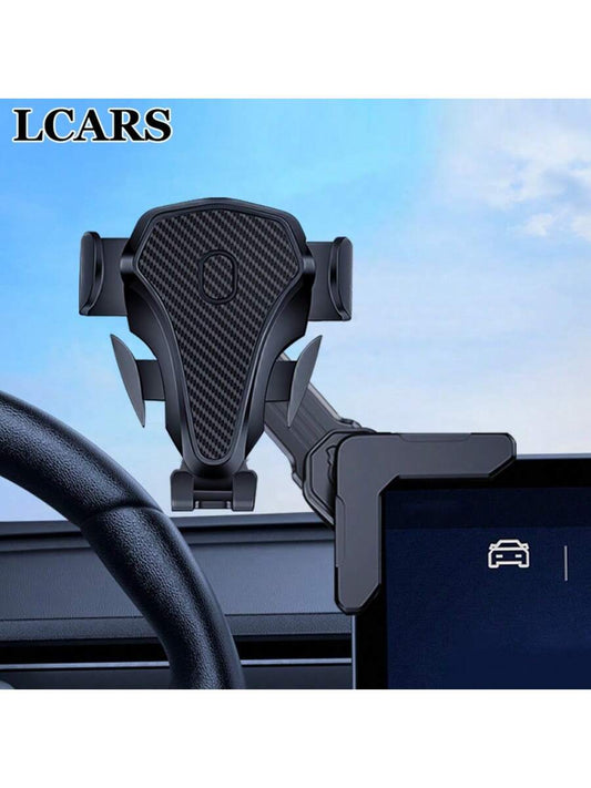 LCARS Car Phone Holder Black ABS Material Compatible With Tesla Model 3 Model Y Floating Center Console Screen Display Phone Support Bracket Horizontal And Vertical Screen Use For Smartphones