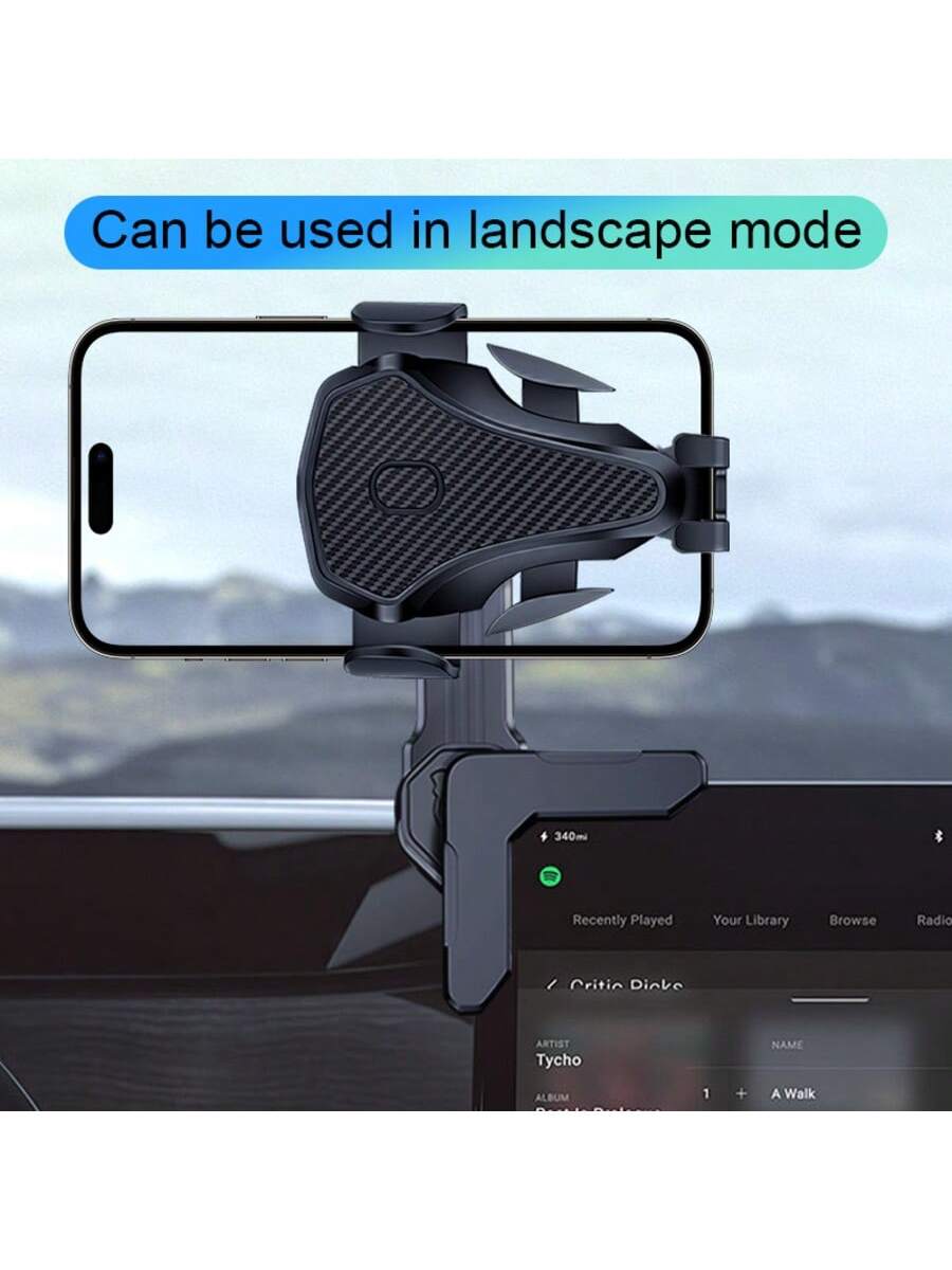 LCARS Car Phone Holder Black ABS Material Compatible With Tesla Model 3 Model Y Floating Center Console Screen Display Phone Support Bracket Horizontal And Vertical Screen Use For Smartphones