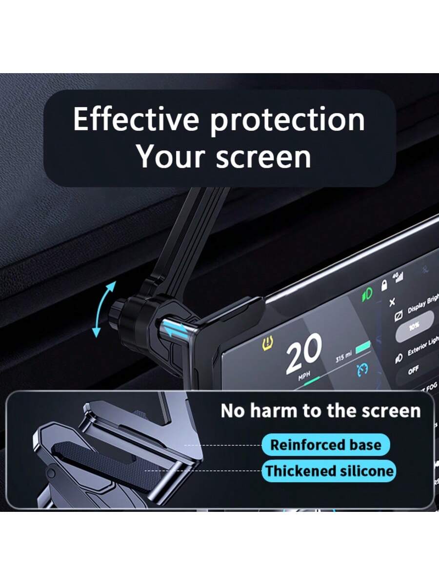 LCARS Car Phone Holder Black ABS Material Compatible With Tesla Model 3 Model Y Floating Center Console Screen Display Phone Support Bracket Horizontal And Vertical Screen Use For Smartphones