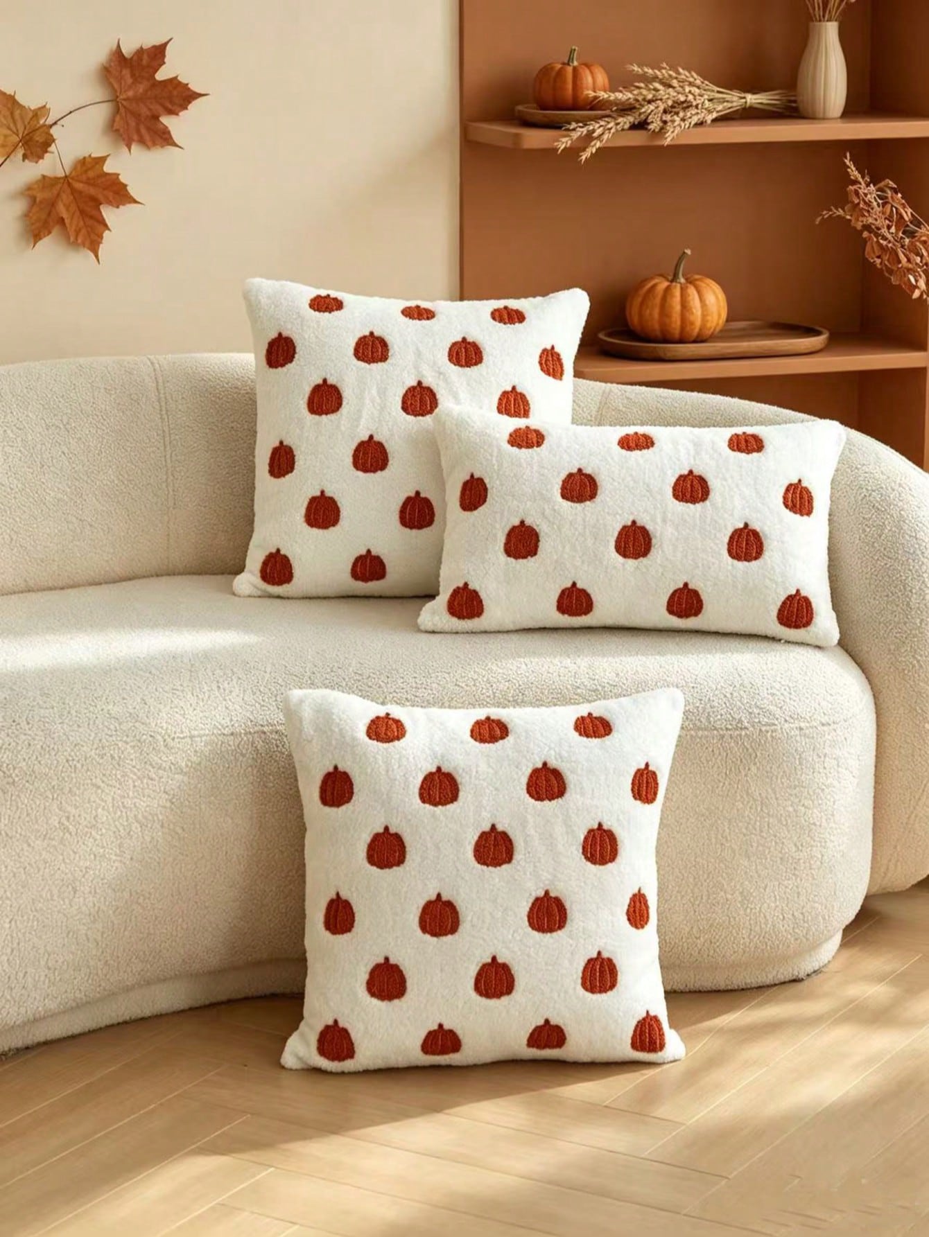 LCUHPCL 1pc Autumn/Winter Thanksgiving Faux Fur 3D Embroidered Pumpkin Pillow Case, Home Decor For Living Room, Bedroom, Party, Car And Other Environments