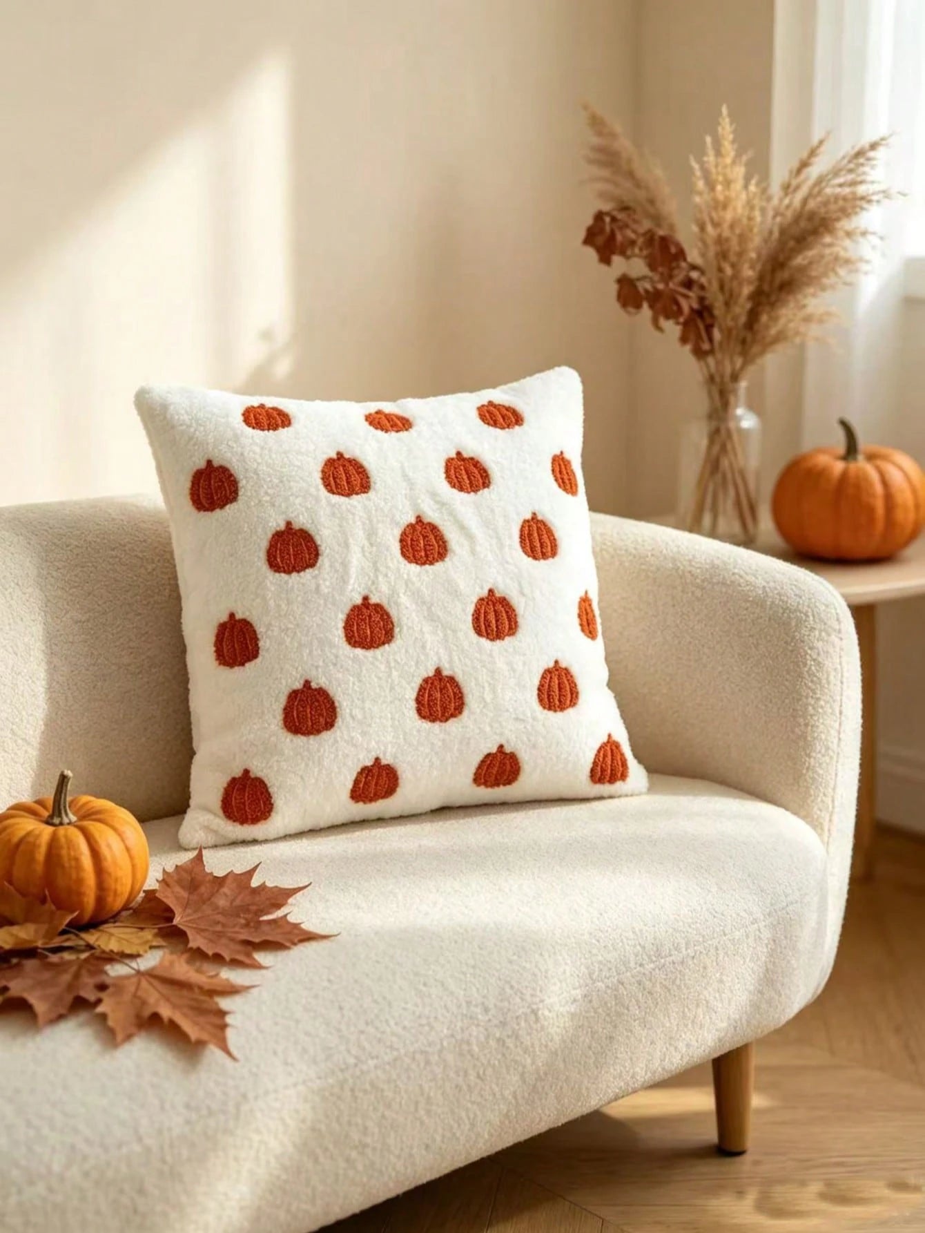 LCUHPCL 1pc Autumn/Winter Thanksgiving Faux Fur 3D Embroidered Pumpkin Pillow Case, Home Decor For Living Room, Bedroom, Party, Car And Other Environments