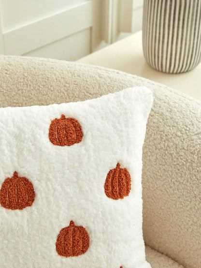 LCUHPCL 1pc Autumn/Winter Thanksgiving Faux Fur 3D Embroidered Pumpkin Pillow Case, Home Decor For Living Room, Bedroom, Party, Car And Other Environments