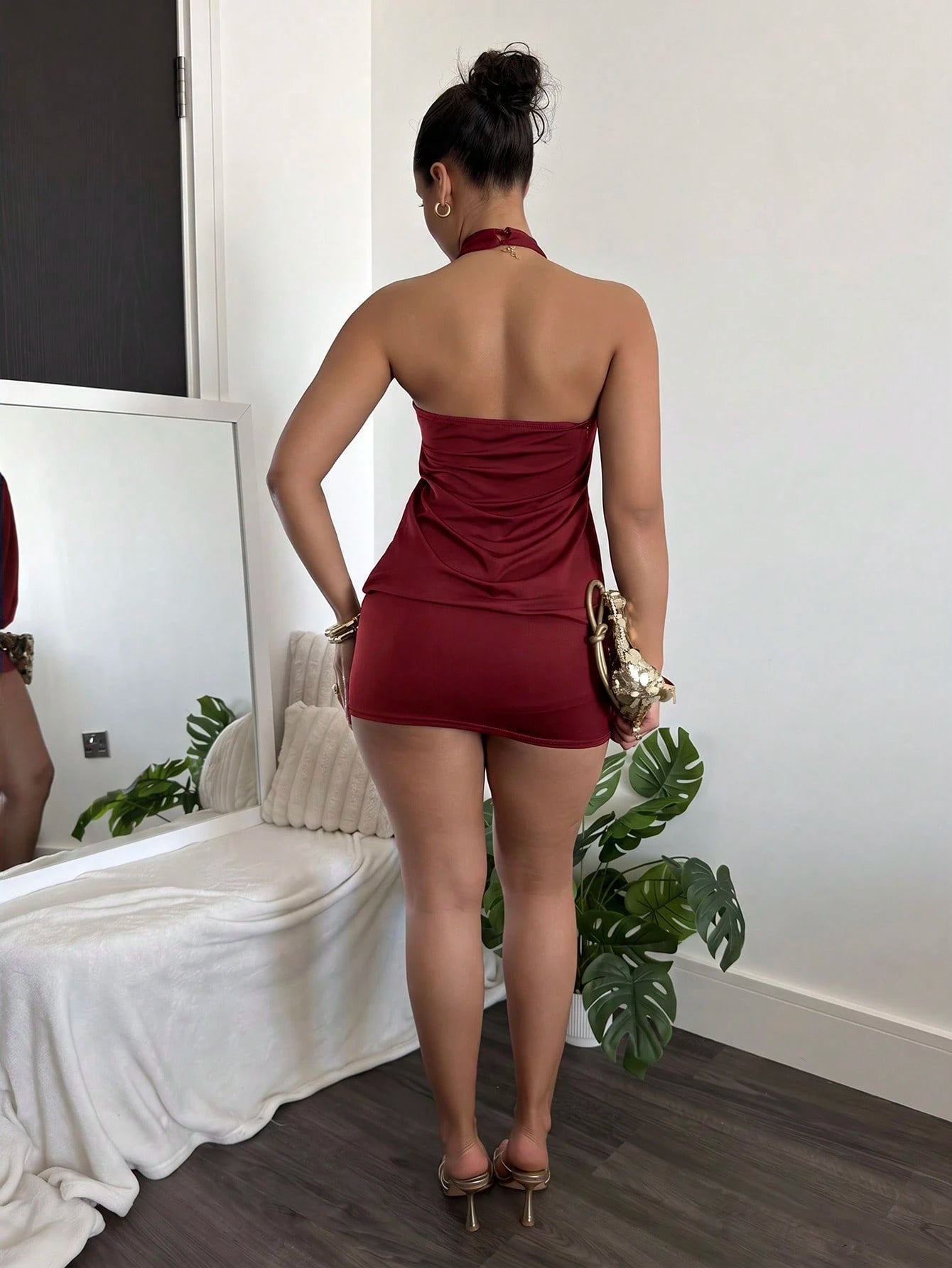 leahseptember Women's Y2K Avant-Garde Sexy Bodycon Halter Metallic Button Decor Mini Dress, Purple,Party Dresses For Women,Dresses For Women Party Elegant Summer