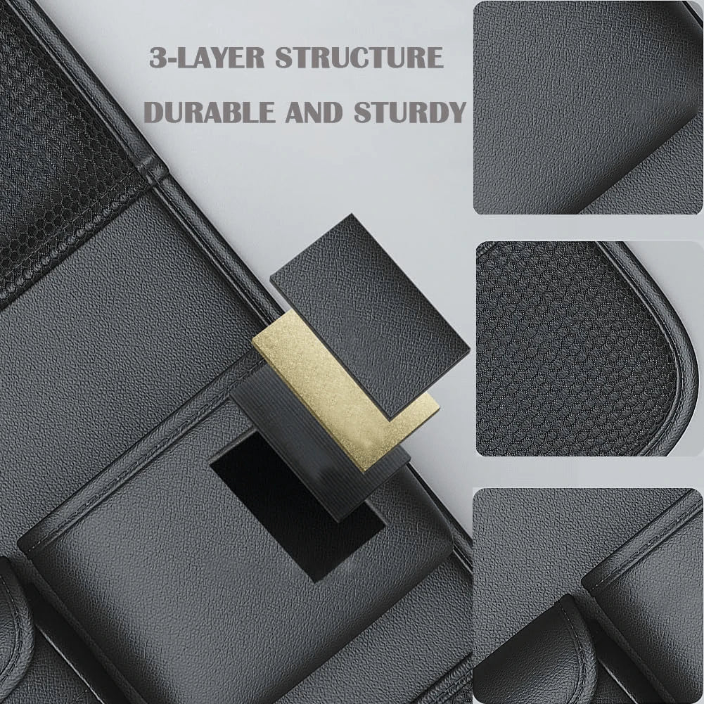Leather Car Seat Back Storage Bag, Travel Car Seat Organizer With Multiple Pockets For Kids Essentials, Foldable Tray Table Holder, Cup Holder And Tissue Box