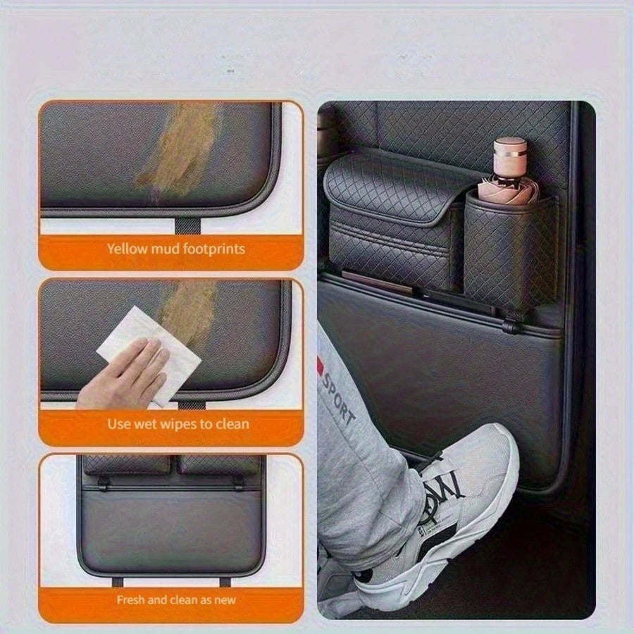 Leather Car Seat Back Storage Bag, Travel Car Seat Organizer With Multiple Pockets For Kids Essentials, Foldable Tray Table Holder, Cup Holder And Tissue Box