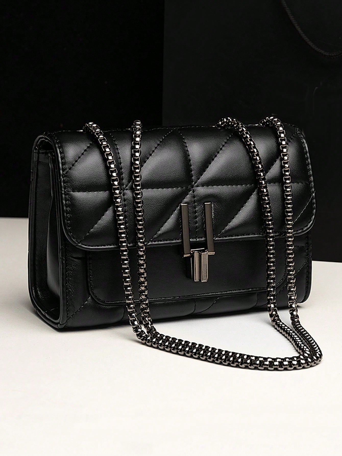LEATVOOK Mini Quilted PU Square Bag, Women's Chain Flap Shoulder Crossbody Purse