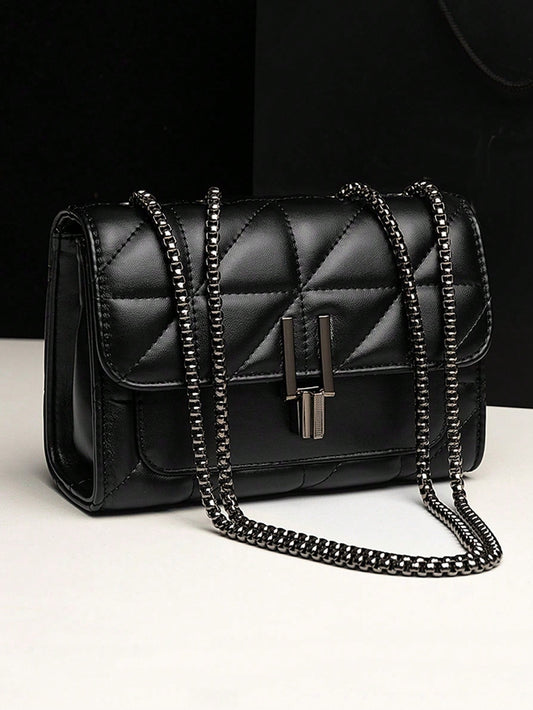 LEATVOOK Mini Quilted PU Square Bag, Women's Chain Flap Shoulder Crossbody Purse