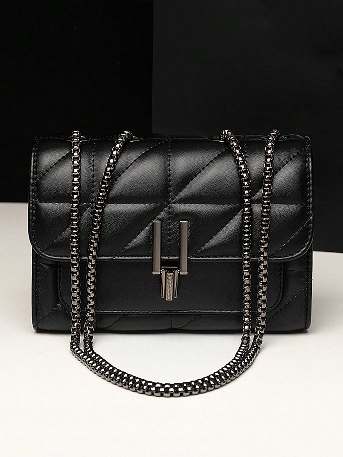 LEATVOOK Mini Quilted PU Square Bag, Women's Chain Flap Shoulder Crossbody Purse