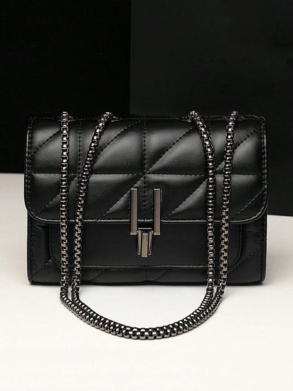 LEATVOOK Mini Quilted PU Square Bag, Women's Chain Flap Shoulder Crossbody Purse