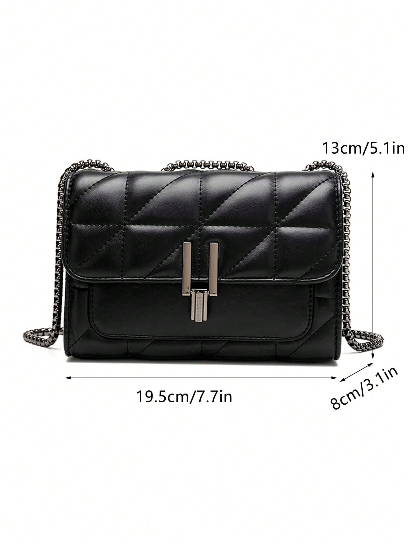 LEATVOOK Mini Quilted PU Square Bag, Women's Chain Flap Shoulder Crossbody Purse