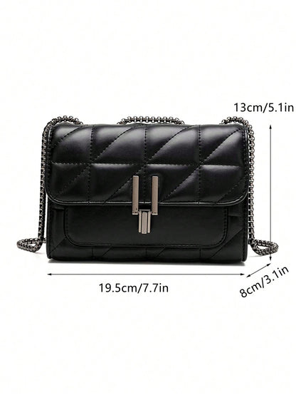 LEATVOOK Mini Quilted PU Square Bag, Women's Chain Flap Shoulder Crossbody Purse