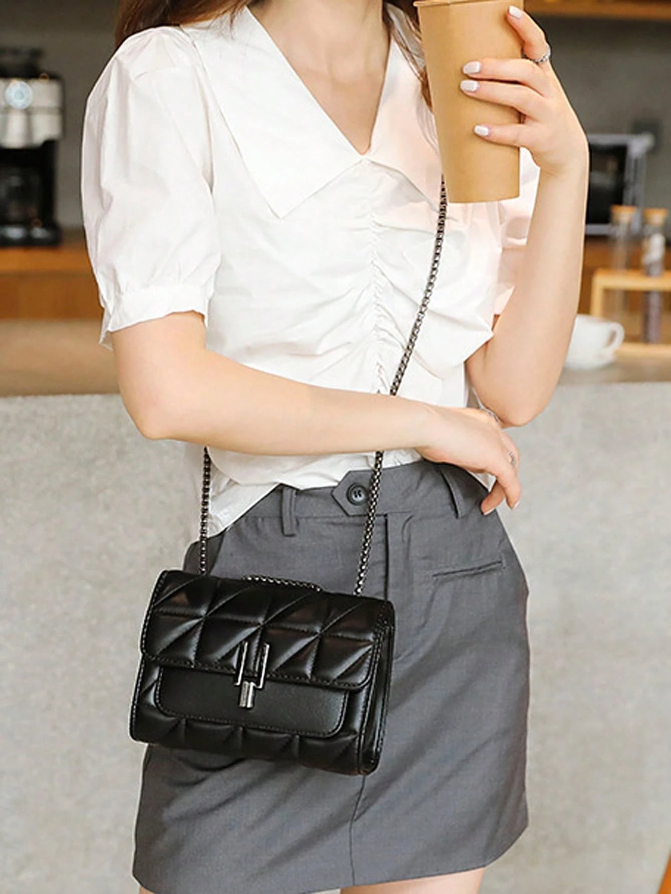 LEATVOOK Mini Quilted PU Square Bag, Women's Chain Flap Shoulder Crossbody Purse