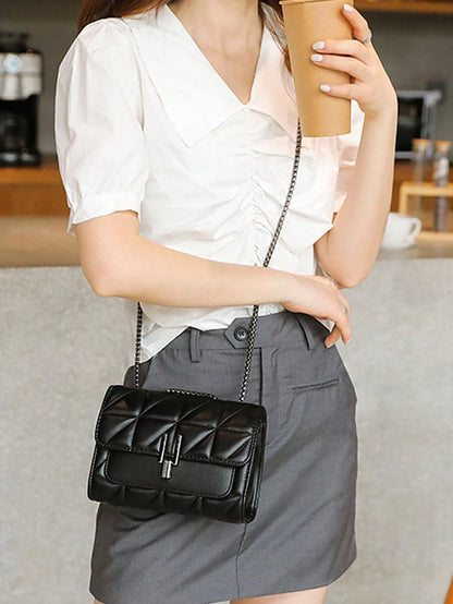 LEATVOOK Mini Quilted PU Square Bag, Women's Chain Flap Shoulder Crossbody Purse