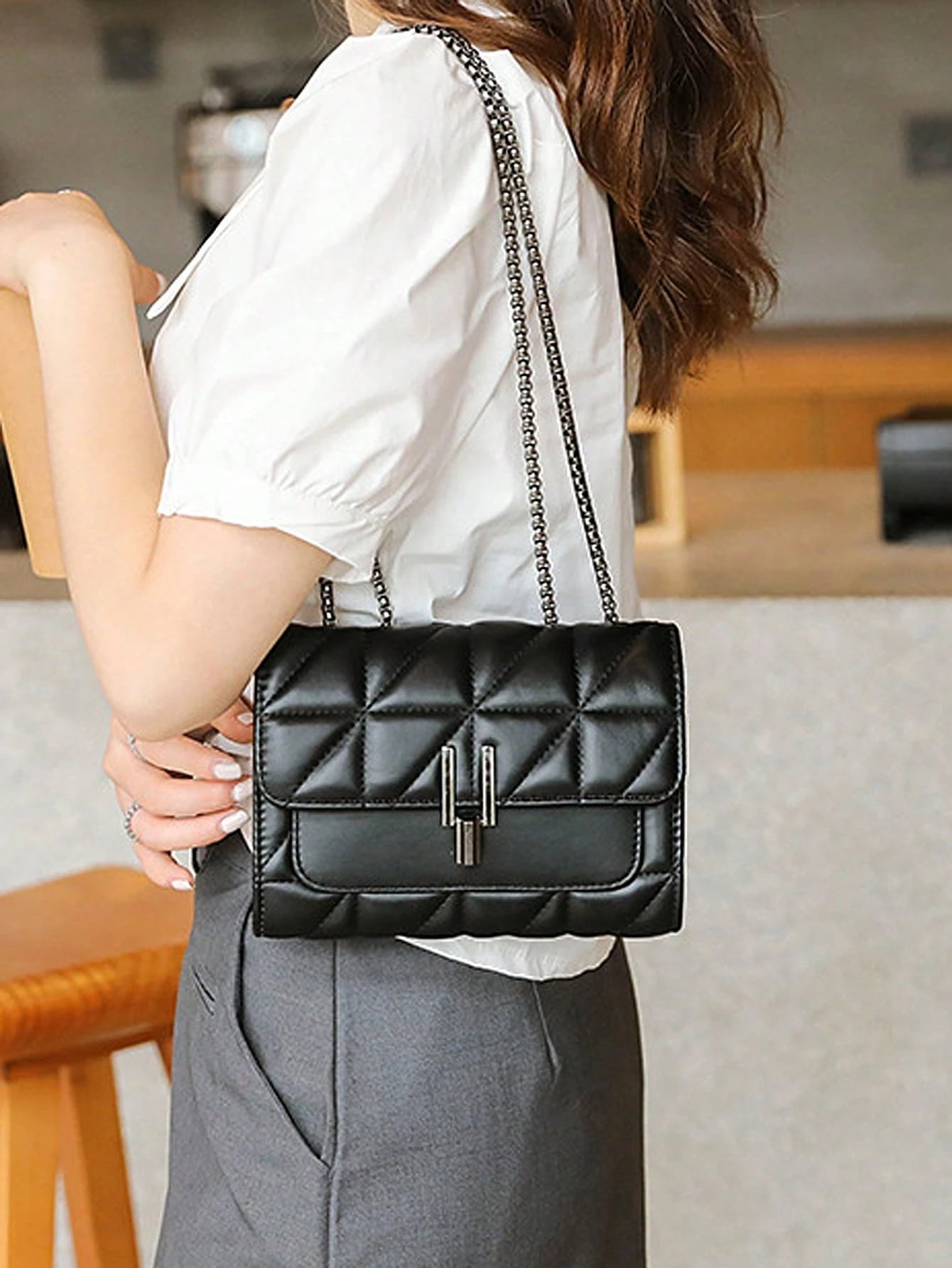 LEATVOOK Mini Quilted PU Square Bag, Women's Chain Flap Shoulder Crossbody Purse