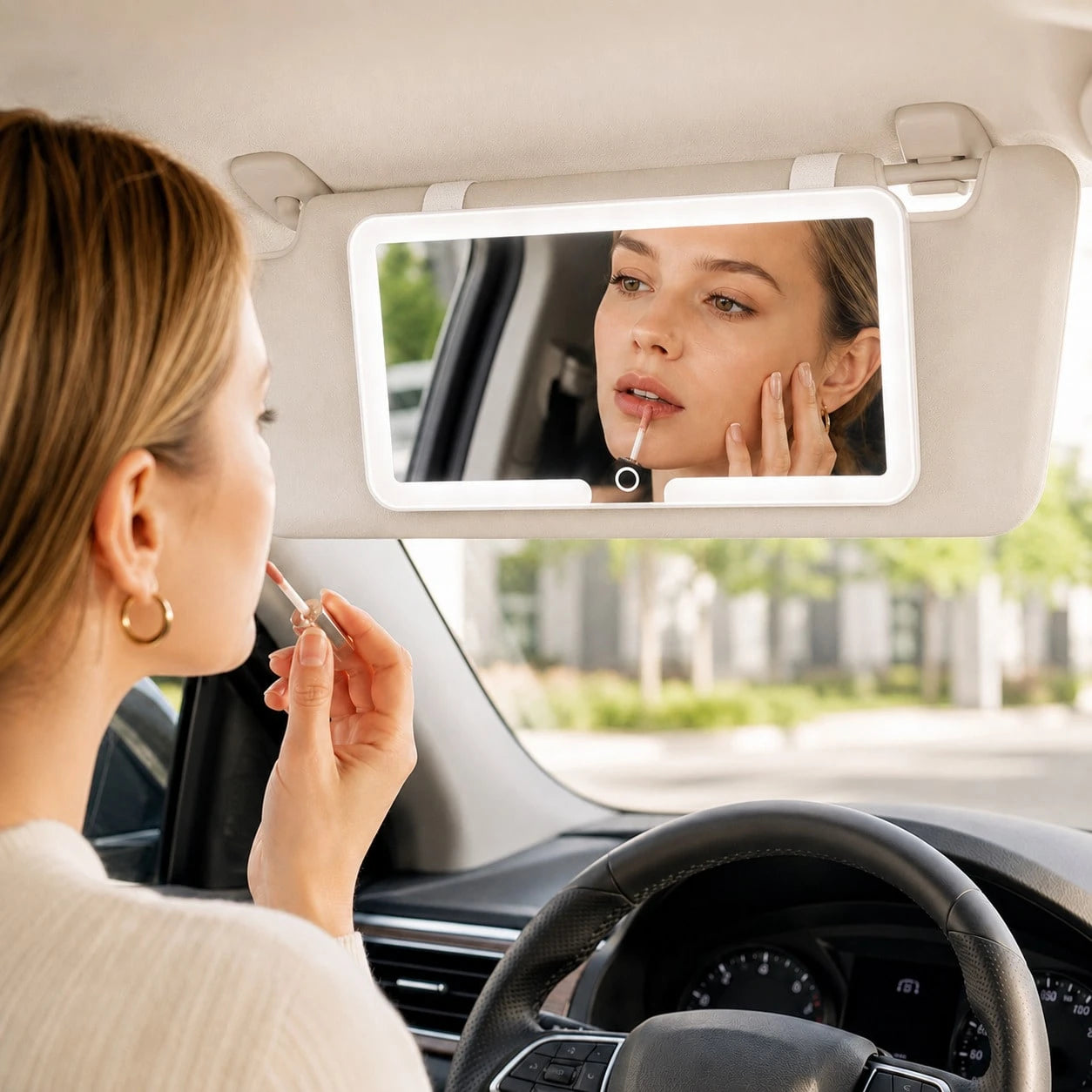LED Car Makeup Mirror With Lights, Detachable Sun Visor Vanity Mirror, 3 Lighting Modes, Touch Control, USB Rechargeable Car Interior Accessory