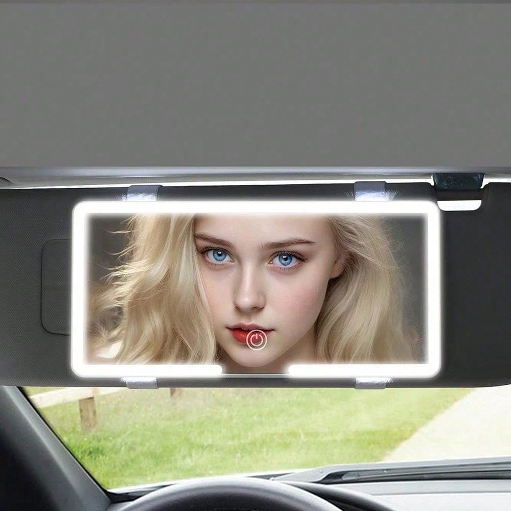 LED Car Makeup Mirror With Lights, Detachable Sun Visor Vanity Mirror, 3 Lighting Modes, Touch Control, USB Rechargeable Car Interior Accessory