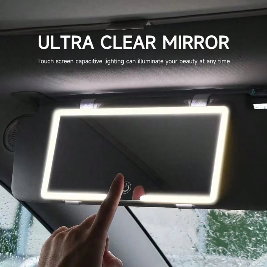 LED Car Vanity Mirror, Suitable For Car Sun Visor Car Makeup Mirror, Rechargeable Touch Screen Makeup Mirror With Adjustable Brightness And Three Lighting Modes, Coastal Theme, USB Charging Makeup Mir