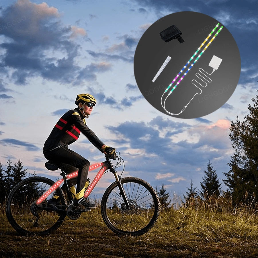 LED Light Strip For Scooters And Bicycles| RGB Night Riding Warning Light, 360° Panoramic Illumination, Intelligent Lighting Effects, Flexible Installation, Batteries Not Included.