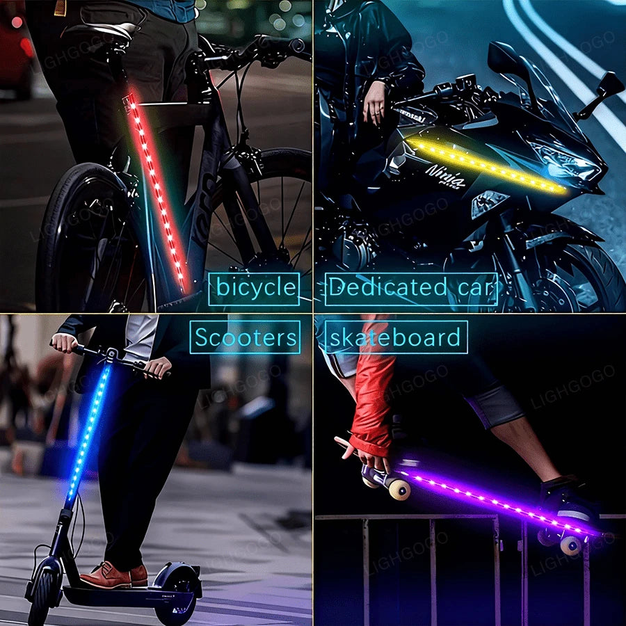 LED Light Strip For Scooters And Bicycles| RGB Night Riding Warning Light, 360° Panoramic Illumination, Intelligent Lighting Effects, Flexible Installation, Batteries Not Included.