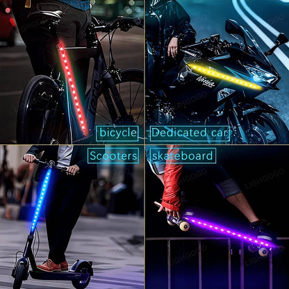 LED Light Strip For Scooters And Bicycles| RGB Night Riding Warning Light, 360° Panoramic Illumination, Intelligent Lighting Effects, Flexible Installation, Batteries Not Included.