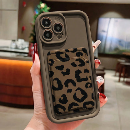 Leopard Print TPU Shockproof 2pcs Set Brown Self-Adhesive Card Premium Holder/Card Slot Phone Case/Card Holder With Cardholder Protective Case Compatible With IPhone 6/7/8/X/Xs/XR/XS Max/11/12/13/14/1