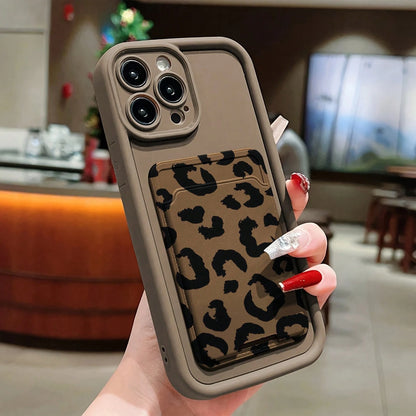 Leopard Print TPU Shockproof 2pcs Set Brown Self-Adhesive Card Premium Holder/Card Slot Phone Case/Card Holder With Cardholder Protective Case Compatible With IPhone 6/7/8/X/Xs/XR/XS Max/11/12/13/14/1